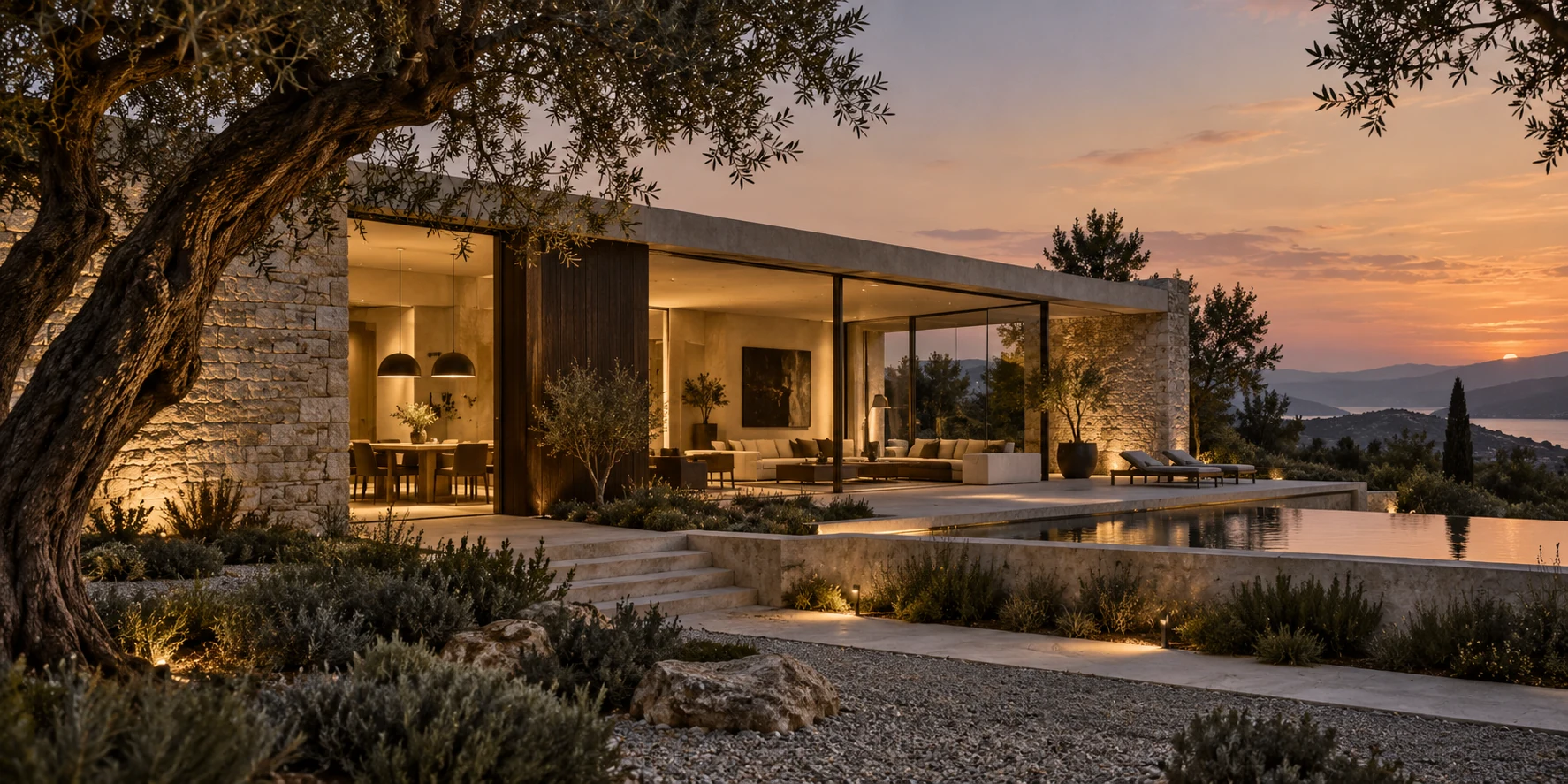 Evening light in an architectural concept